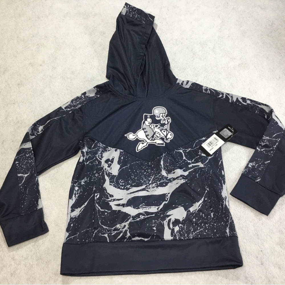 NFL KIDS Crewneck Hoodie in Navy and Gray - Marble Print Pullover SZ Small